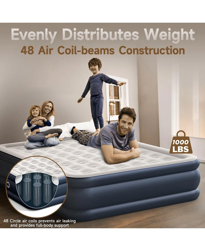 Cherimor 18" King Air Mattress with Built-in Pump, 1000-lb Capacity, Fast Inflation Guest Bed, Honeycomb Support, Blue