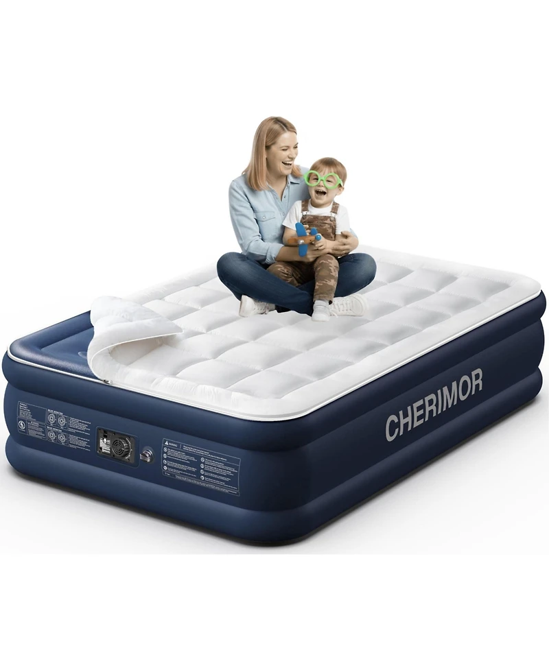 Cherimor 20" Queen Air Mattress with Built-in Pump, 800-lb Capacity, Fast Inflation Guest Bed, Honeycomb Support, Blue
