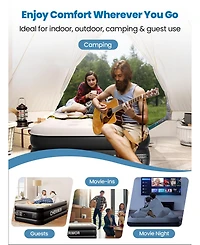 Cherimor 18" Full Air Mattress with Built-in Pump, 600-lb Capacity, Fast Inflation Guest Bed, Honeycomb Support, Blue