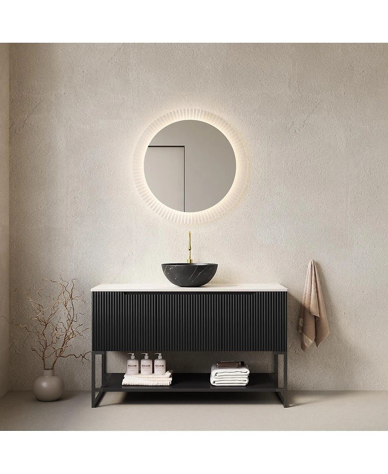 Sillysis 48 Inch Modern Bathroom Vanity with Ceramic Vessel Sink, Sintered Stone Countertop, Soft Close Doors