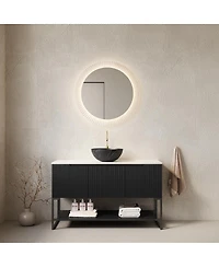 Sillysis 48 Inch Modern Bathroom Vanity with Ceramic Vessel Sink, Sintered Stone Countertop, Soft Close Doors