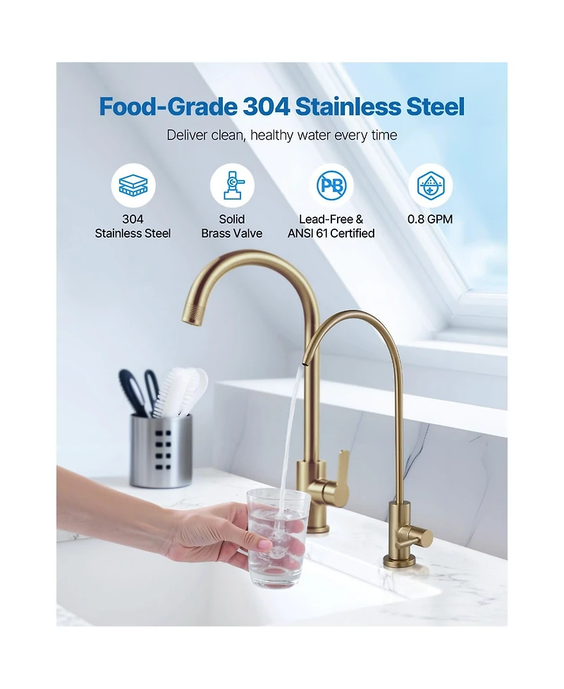 Phying Brushed Gold Faucet Stainless Steel Filter Water Faucet With Solid Brass Valve Anti Rust Durable Purifier Faucet