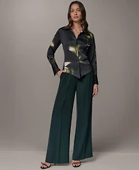 Donna Karan New York Petite Collared Button-Front Blouse