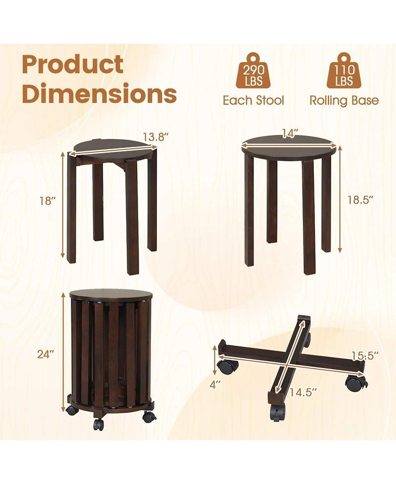 Costway Stackable Stools Set of 4 with Rolling Base, Locking Casters for Kitchen Apartments