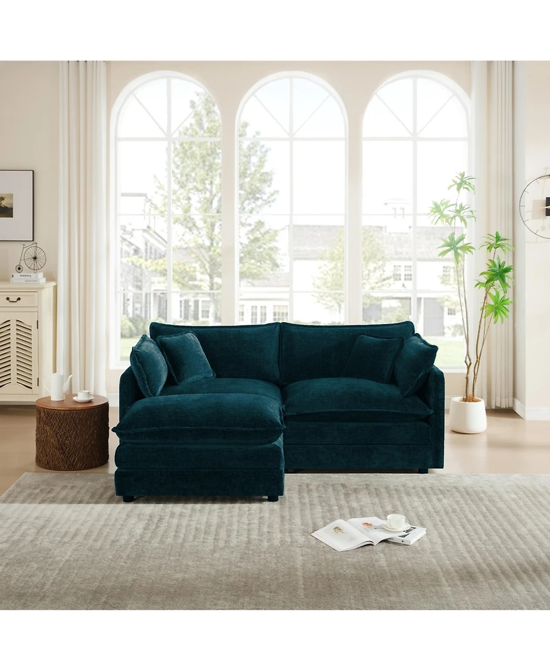 Boyel Living Chenille Two-Seater Sofa with 1 Footrest, 2 Seater L-Shaped Sectional Ottoman,Loveseat Ottoman for Small