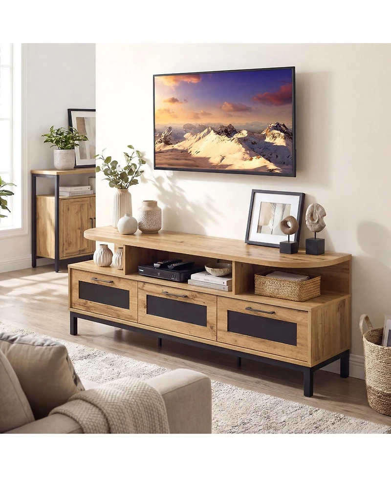 Slickblue Modern Tv Stand with 3 Drawers and Open Shelves