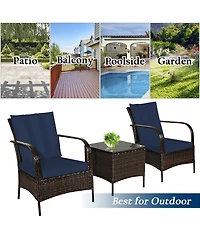 Costway 3 Pieces Patio Rattan Furniture Set W Coffee Table and 2 Rattan Chair