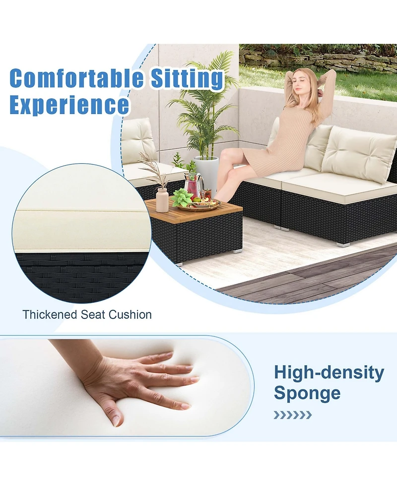 Costway 5 Piece Outdoor Furniture Set with Seat and Back Cushions Acacia Wood Tabletop