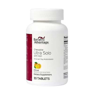 Bariatric Advantage Chewable Ultra Solo with Iron Once Per Day Daily Multivitamin for Bariatric Patients with Thiamin, Vitamin A 30 Tablets