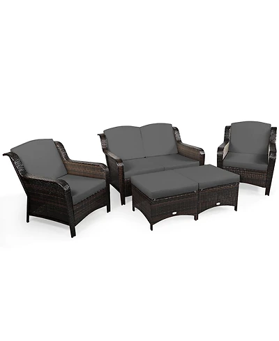 Costway 5 Pieces Patio Furniture Set Outdoor Rattan Conversation Sofa Set with Cushions