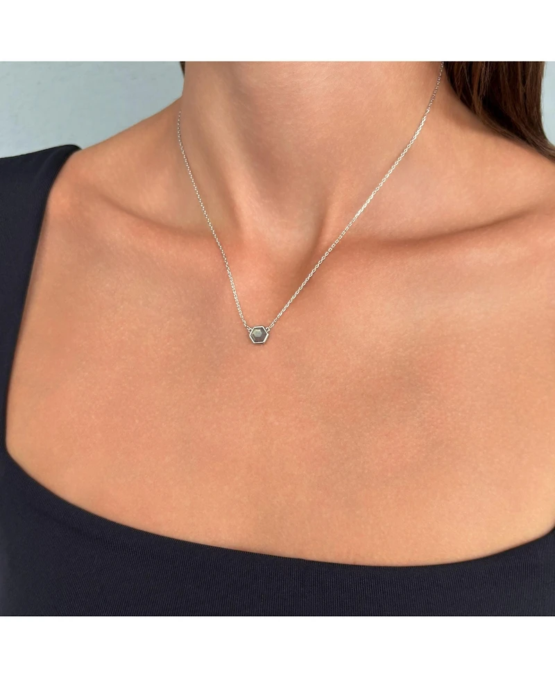 Adornia Fine Silver Plated Hexagon Labradorite Pendant Necklace