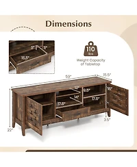 Slickblue Farmhouse Tv Stand for 65" TVs with 2 Woven Doors and Shelves