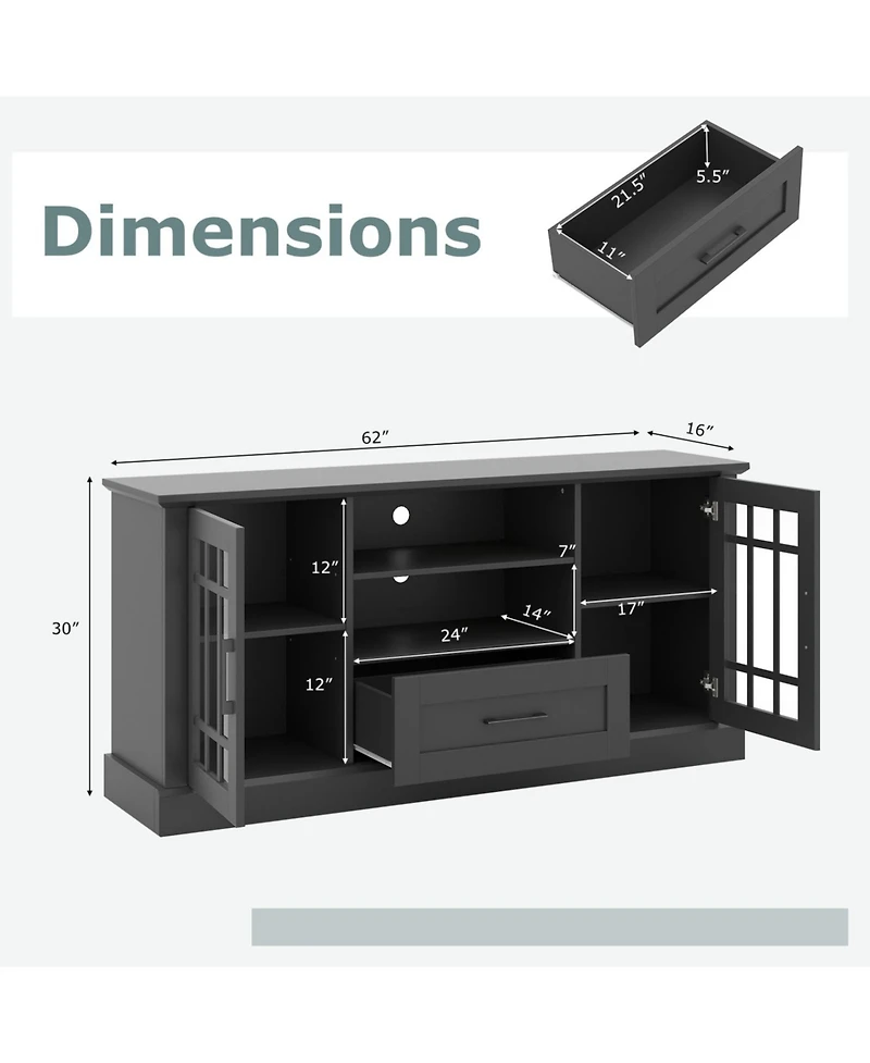 Slickblue Modern Tv Stand with Drawer and Glass Cabinet Doors