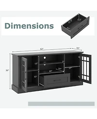 Slickblue Modern Tv Stand with Drawer and Glass Cabinet Doors