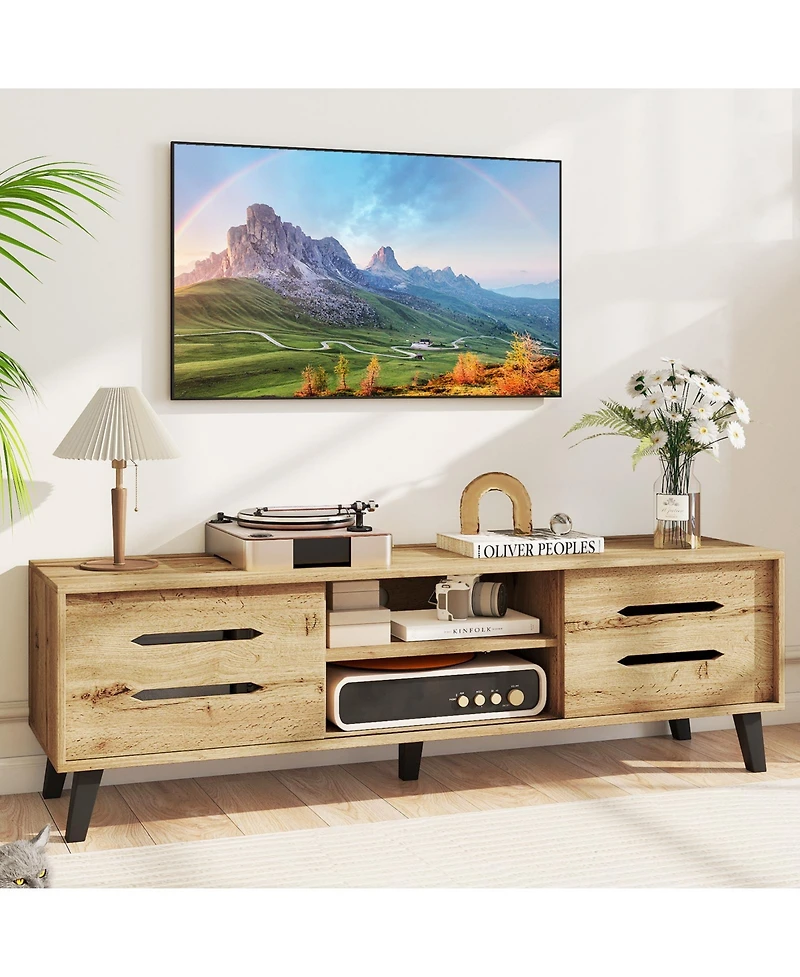Slickblue Mid Century Modern Tv Stand with Sliding Doors for 65 Inch TVs