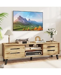 Slickblue Mid Century Modern Tv Stand with Sliding Doors for 65 Inch TVs