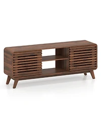 Slickblue Mid-Century Tv Stand with Sliding Grille Doors for Living Room