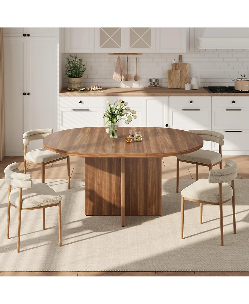 homfan Extendable Round Dining Table for 4-6, 43.3" to 59" Oval Kitchen Table, Walnut Finish, Table Only