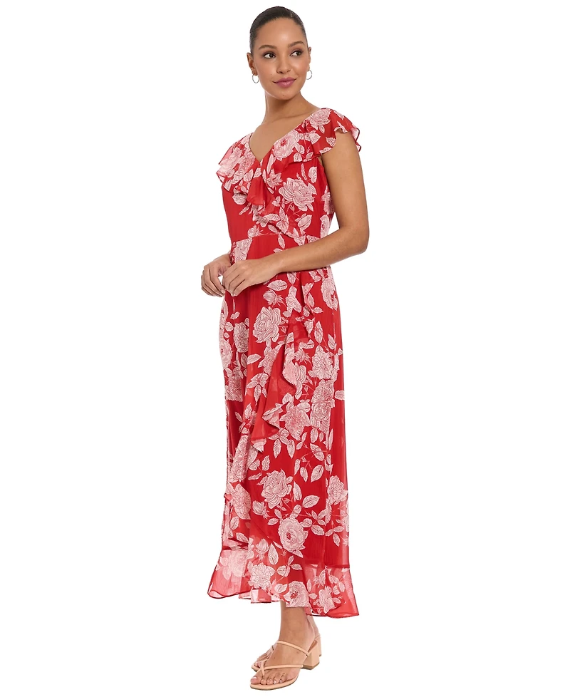 London Times Petite V-Neck Short-Sleeve Dress