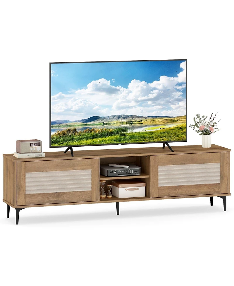Slickblue Modern Fluted Tv Stand Waveform Entertainment Center - Oak
