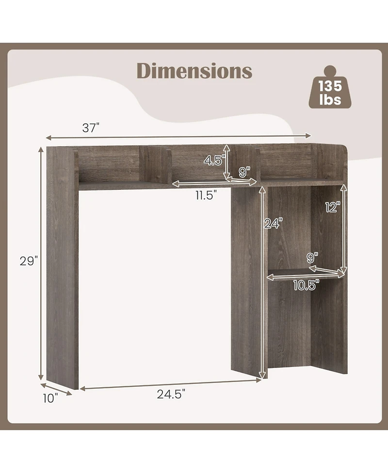Sugift 3-Tier Multipurpose Desk Bookshelf with 4 Shelves