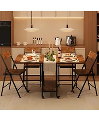 homfan Folding Dining Table Set with 4 Chairs - Drop Leaf Kitchen Table, Storage and Lockable Wheels, Space-Saving for Kitchen or Dining Room