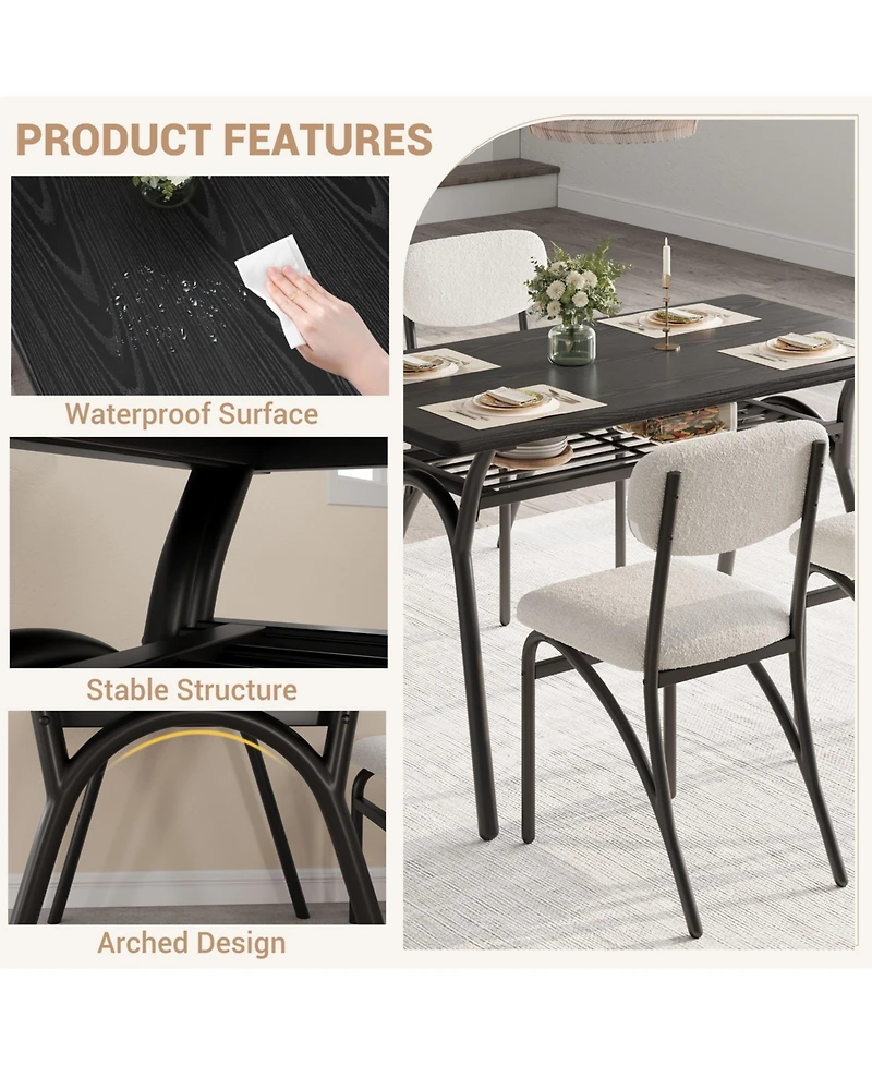 homfan 4-Piece Compact Dining Set, Boucle Upholstered Chairs, Engineered Wood Table with Storage Shelf for Small Home