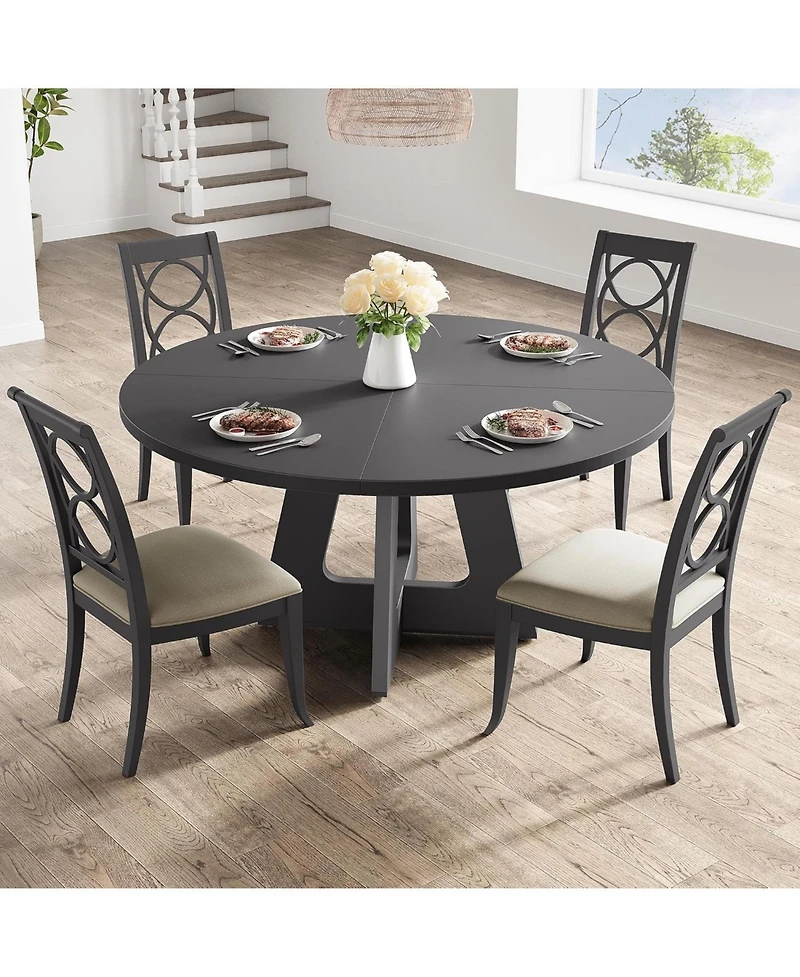 homfan 47 Inch Round Dining Table for 4-6 People - Circle Dinner with Wooden Cross Pedestal Base, Farmhouse Kitchen Room
