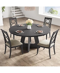 homfan 47 Inch Round Dining Table for 4-6 People - Circle Dinner with Wooden Cross Pedestal Base, Farmhouse Kitchen Room