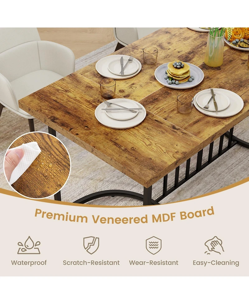 Slickblue Large Rectangular Dining Table, Wood Top Seating for 6-8 People
