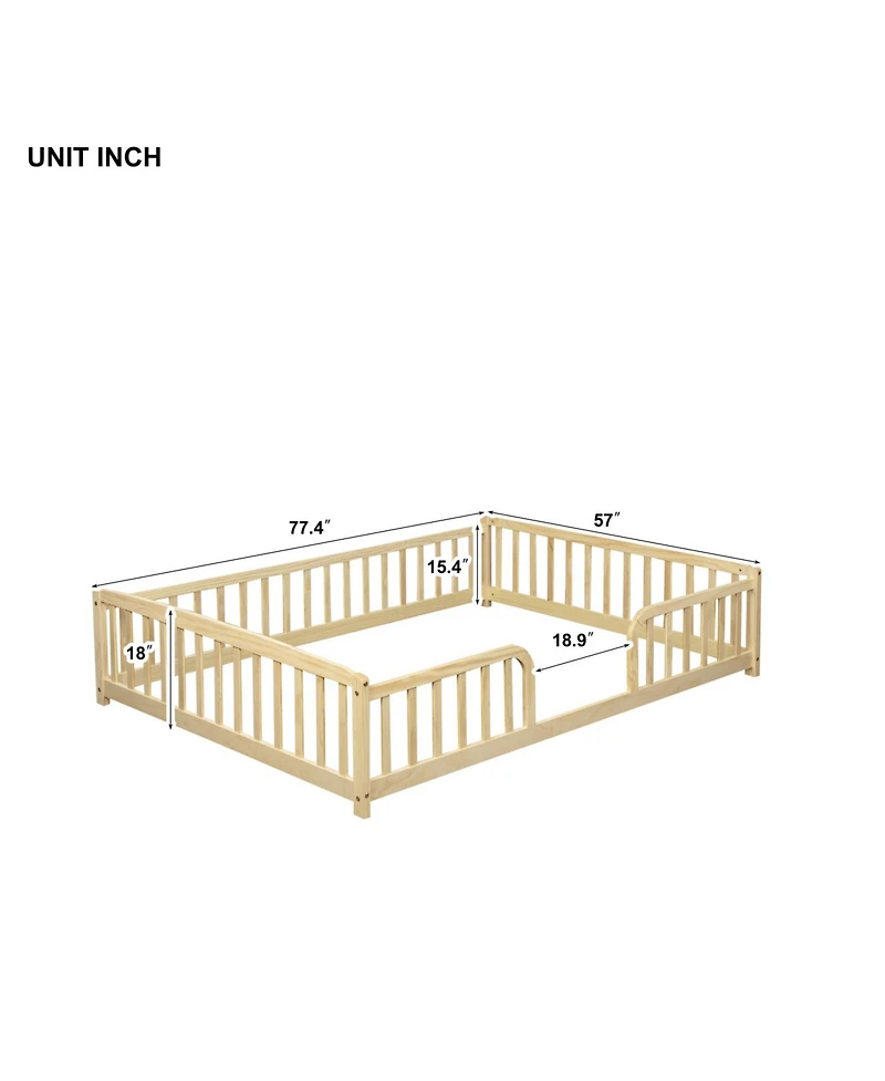 Rainsken Floor Bed with Rails, Montessori Floor Bed, Central Entrance, Low Profile Bed for Boys and Girls