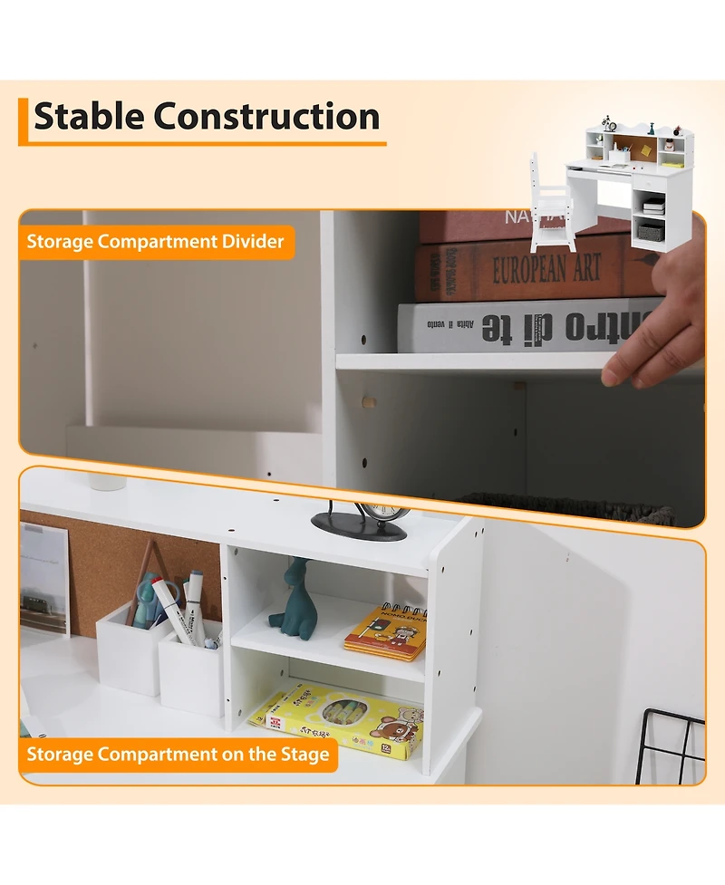 homfan Kids Desk and Chair Set, 37 Inch Wooden Study Table with Storage Shelf and Bulletin Board for Childrens Room