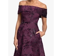 Xscape Women's Off-The-Shoulder Brocade Print Ball Gown