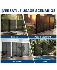 6x4FT Outdoor Metal Privacy Screen, Louvered Decorative Fence, Steel Garden Partition with Hooks and Ground Anchors