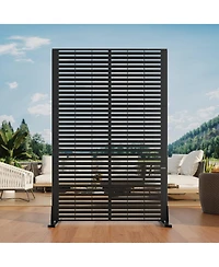 6x4FT Outdoor Metal Privacy Screen, Louvered Decorative Fence, Steel Garden Partition with Hooks and Ground Anchors