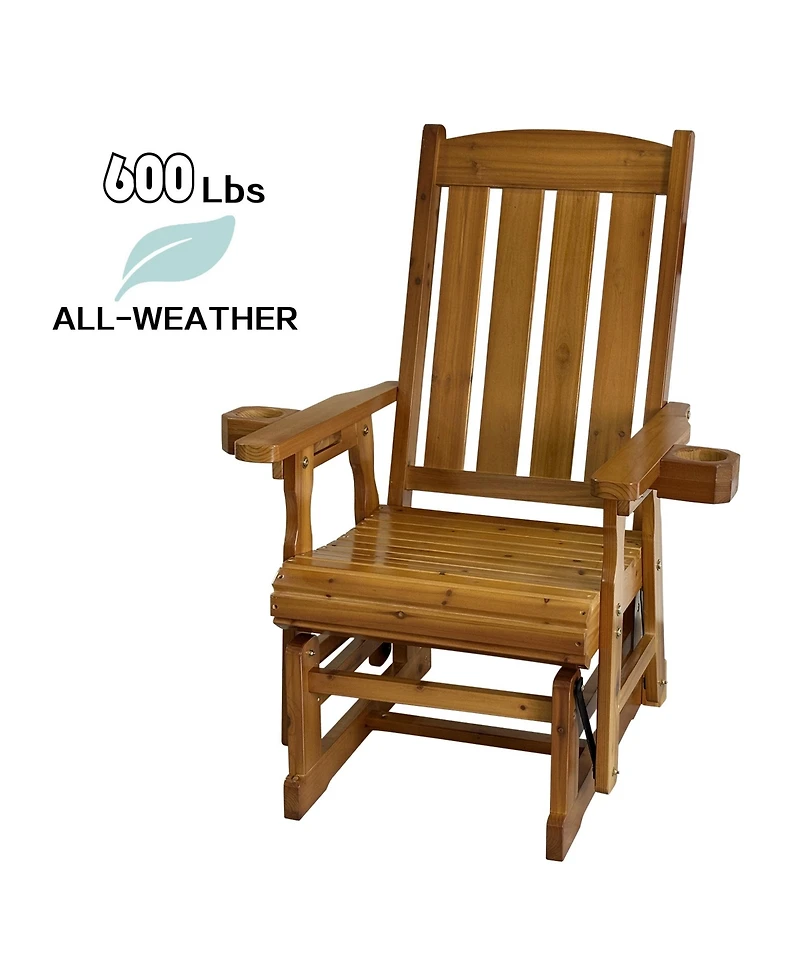Mega Casa Solid Fir Wood Patio Glider for One Person, with High Back and Deep Contoured Seat