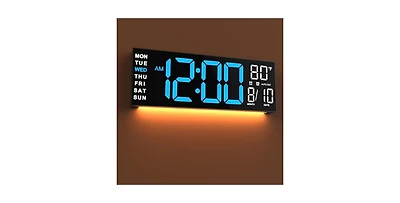 Jall 16 Inch Large Digital Wall Clock 8 Rgb Colors Auto Dst Temperature Night Light Countdown Timer or Desktop Memory Backup