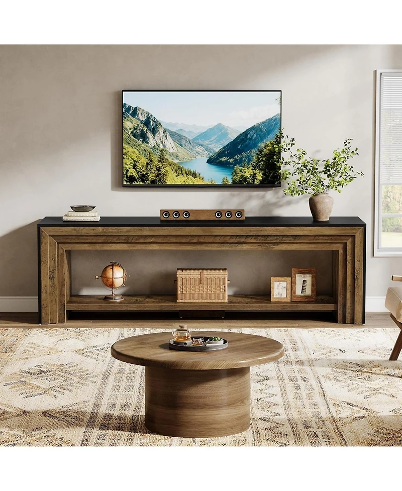 Tribesigns 70" Tv Stand for 65/70/75-Inch TVs, Farmhouse Long Entertainment Center with Open Storage Shelves