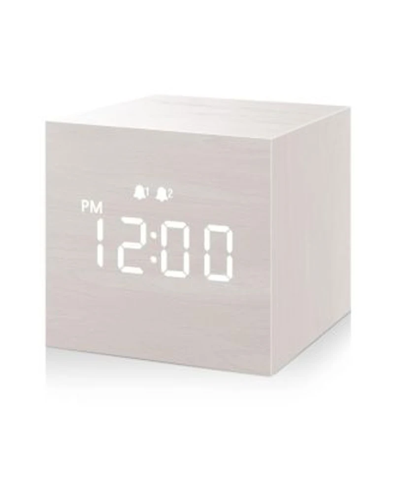 Jall 2.5 Inch Mini Wooden Digital Alarm Clock Dual Alarms with Weekday Weekend Everyday Modes Adjustable Brightness Usb Powered