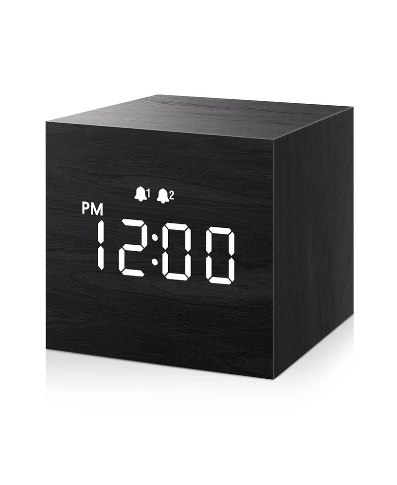 Jall 2.5 Inch Mini Wooden Digital Alarm Clock Dual Alarms with Weekday Weekend and Everyday Modes Adjustable Brightness Usb Powered