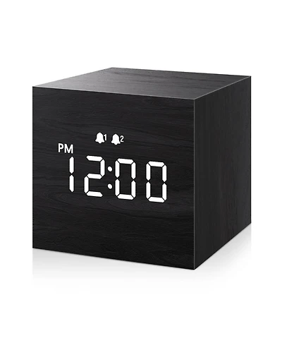 Jall 2.5 Inch Mini Wooden Digital Alarm Clock Dual Alarms with Weekday Weekend and Everyday Modes Adjustable Brightness Usb Powered