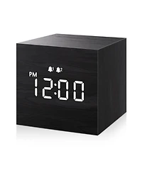 Jall 2.5 Inch Mini Wooden Digital Alarm Clock Dual Alarms with Weekday Weekend and Everyday Modes Adjustable Brightness Usb Powered
