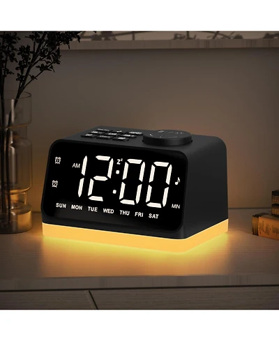 Jall 5 Inch Digital Alarm Clock with Fm Radio 8 Color Night Light Sleep Timer Dual Alarms 2 Usb Ports 3.5mm Headphone Jack Great for Seniors and Kids