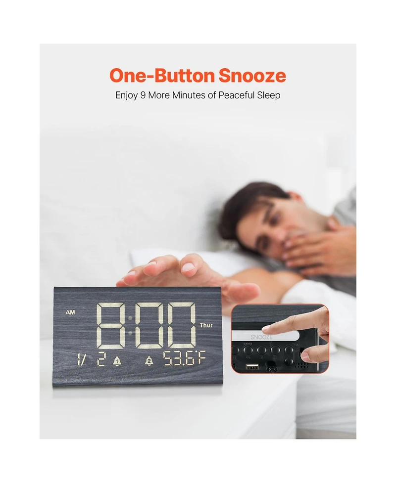 Neewer Digital Alarm Clock, Wooden Desk Clock with Dual Alarm, Usb Port, Snooze, Night Light, Voice Control, Adjustable Volume, Bedside Desktop Clock