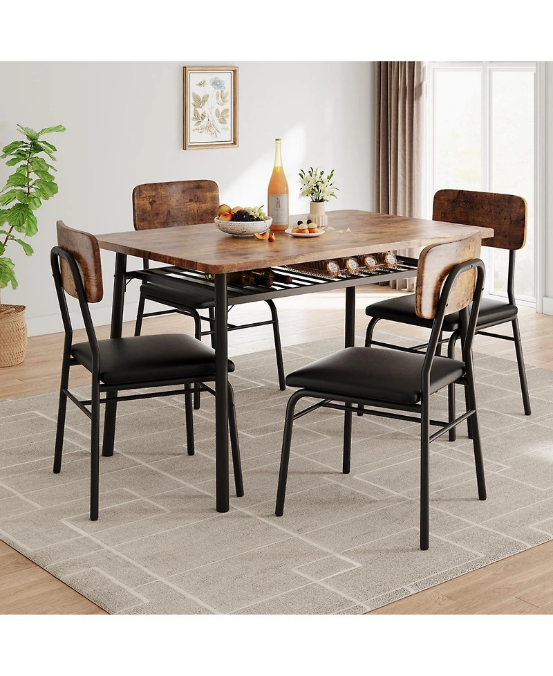gaomon Space-Saving 5-Piece Dining Table Set Modern Kitchen Furniture with Storage Rack Wood Tabletop Upholstered Chairs