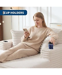 gaomon 64-inch Oversized Corduroy Frameless Sofa Bed, Cloud Sofa with Cup Holders and Throw Pillows, Perfect for Apartments, Living Rooms and Bedrooms
