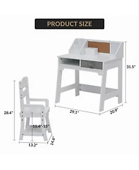 homfan Kids Study Desk and Chair Set, 29 Inch Wooden Student Table with Adjustable Chair and Storage Drawers for Bedroom or Homeschool