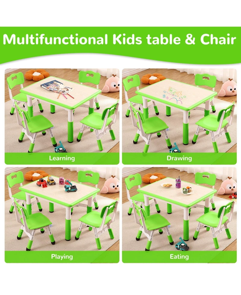 homfan Adjustable Kids Table and 4 Chairs Set, 31.5 Inch Multi Activity with Non Slip Legs for Playroom or Nursery