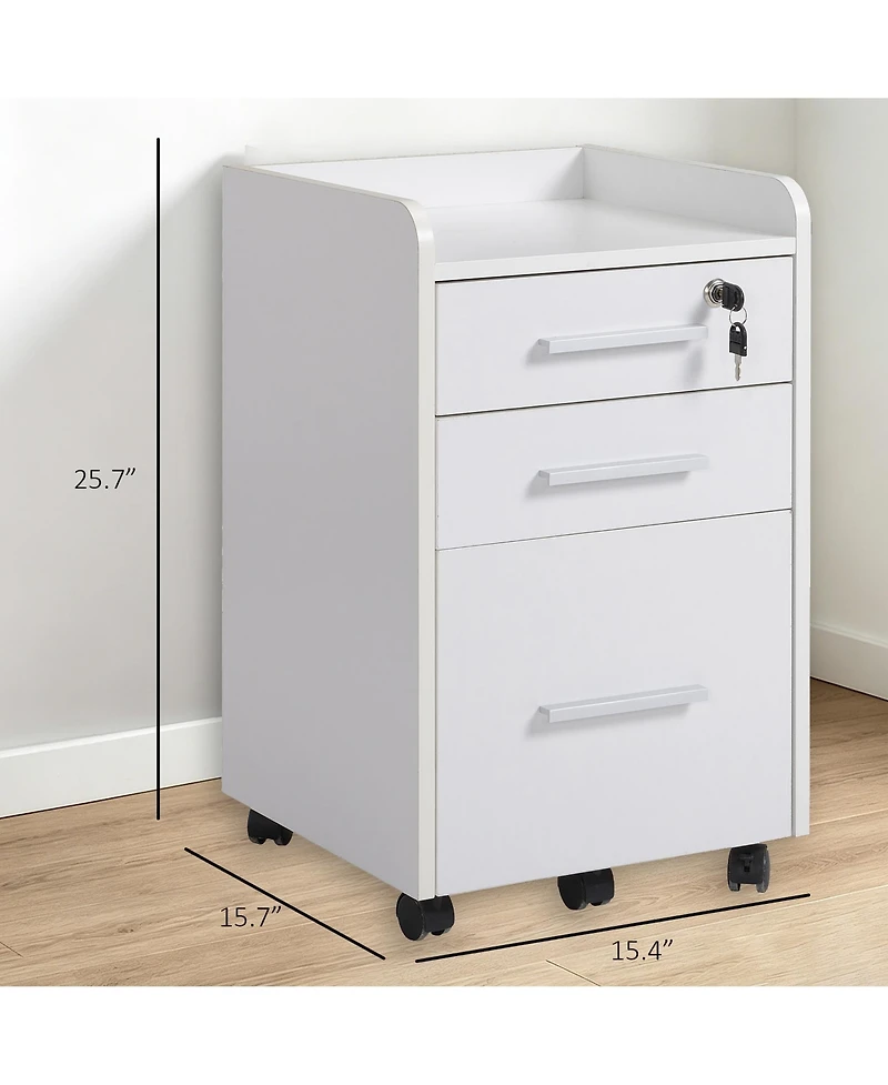 Homcom 3 Drawer Mobile File Cabinet, Lockable Filing Cabinet
