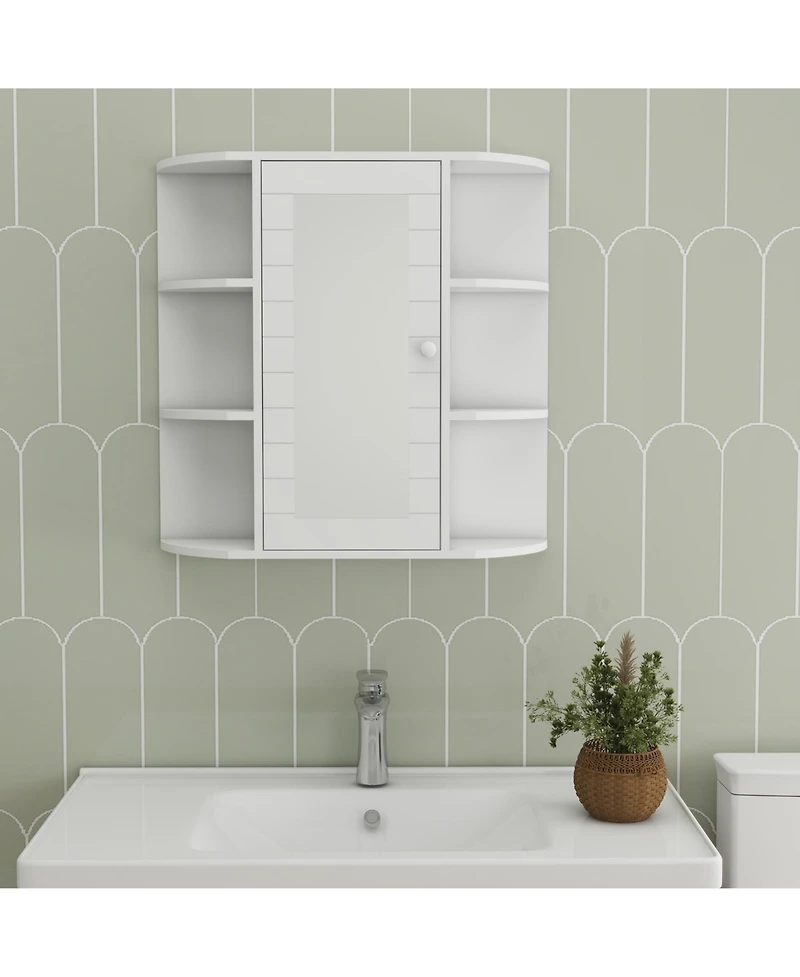 Midola Bathroom Medicine Cabinet with Mirror, Wall Mounted Bathroom Cabinet with Mirror Door, 6 Open Shelves,3 Adjustable Shelves for Bathroom